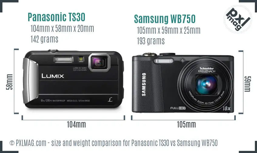 Panasonic TS30 vs Samsung WB750 size comparison