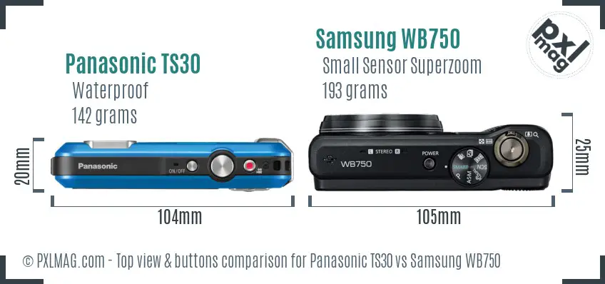 Panasonic TS30 vs Samsung WB750 top view buttons comparison