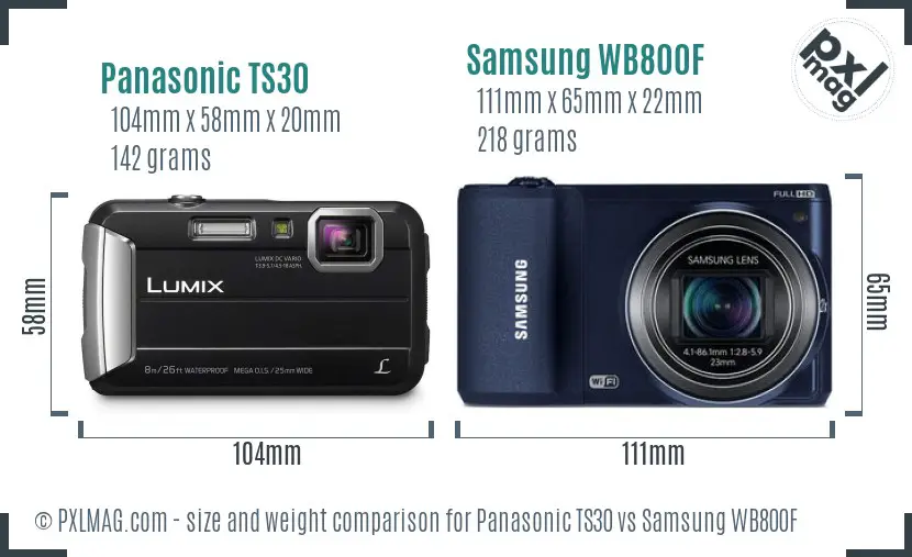 Panasonic TS30 vs Samsung WB800F size comparison