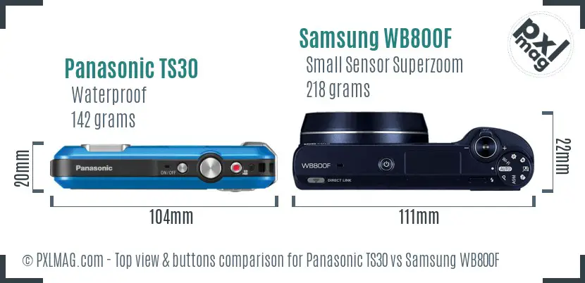 Panasonic TS30 vs Samsung WB800F top view buttons comparison