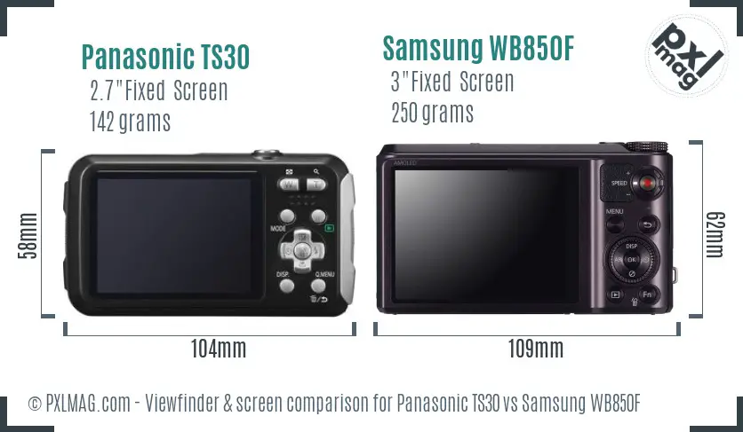 Panasonic TS30 vs Samsung WB850F Screen and Viewfinder comparison