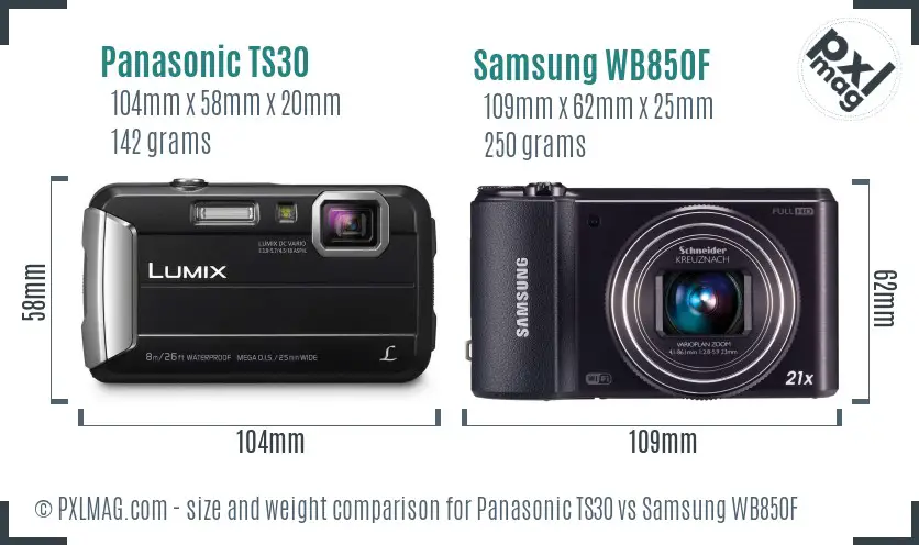 Panasonic TS30 vs Samsung WB850F size comparison
