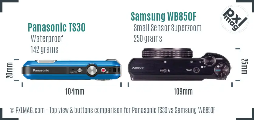 Panasonic TS30 vs Samsung WB850F top view buttons comparison