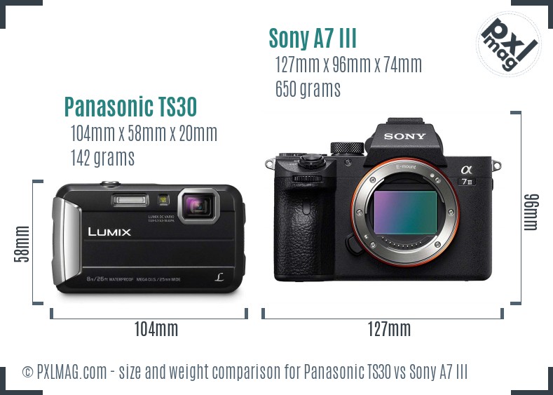 Panasonic TS30 vs Sony A7 III size comparison