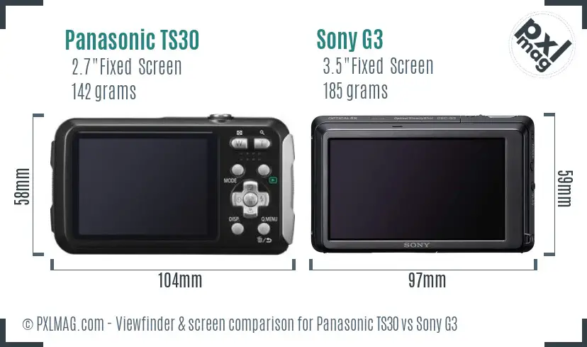 Panasonic TS30 vs Sony G3 Screen and Viewfinder comparison