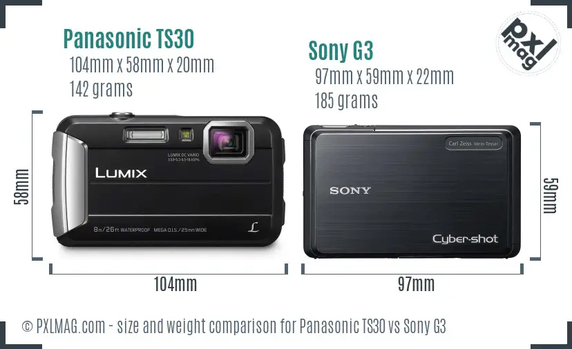 Panasonic TS30 vs Sony G3 size comparison