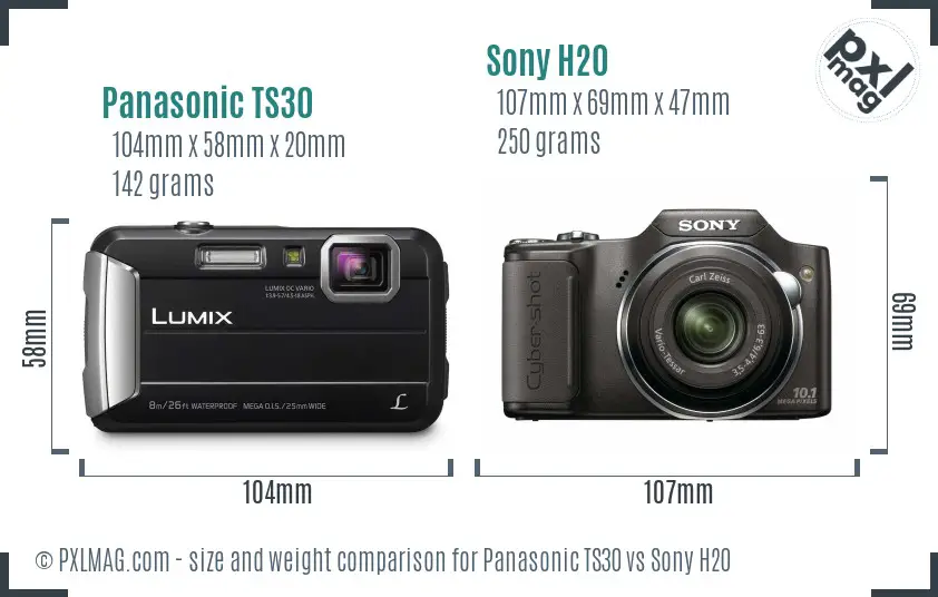 Panasonic TS30 vs Sony H20 size comparison