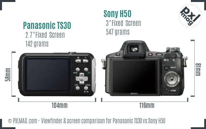 Panasonic TS30 vs Sony H50 Screen and Viewfinder comparison
