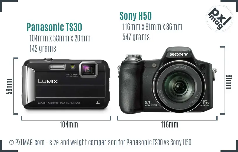 Panasonic TS30 vs Sony H50 size comparison