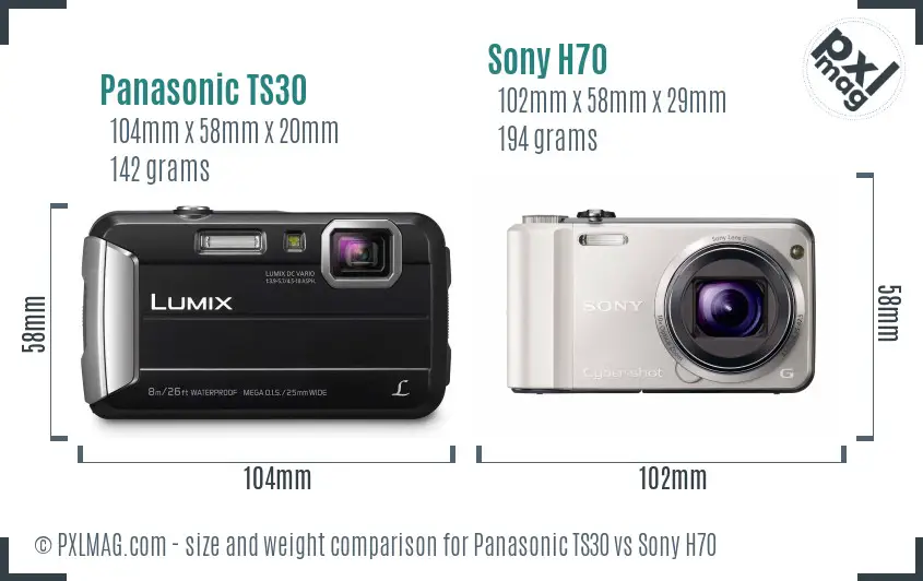 Panasonic TS30 vs Sony H70 size comparison