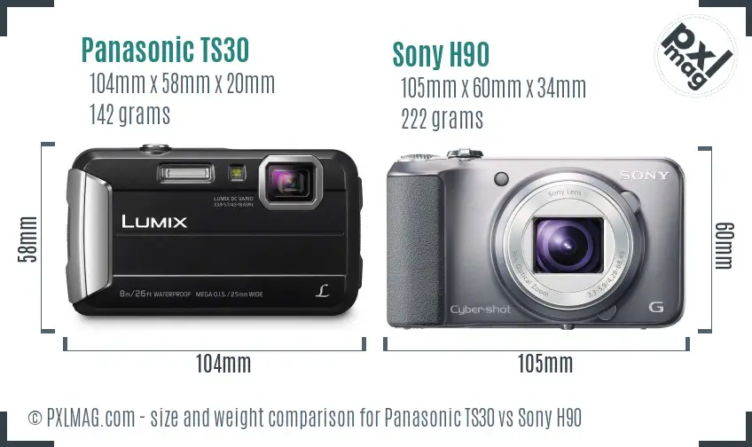 Panasonic TS30 vs Sony H90 size comparison