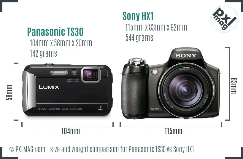 Panasonic TS30 vs Sony HX1 size comparison