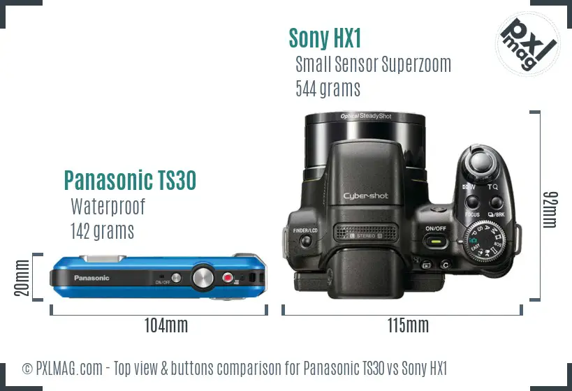 Panasonic TS30 vs Sony HX1 top view buttons comparison