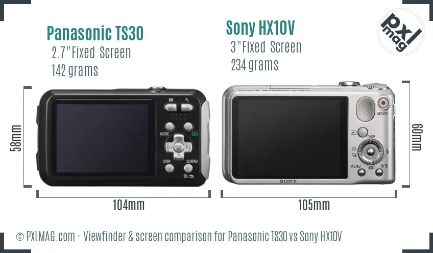 Panasonic TS30 vs Sony HX10V Screen and Viewfinder comparison