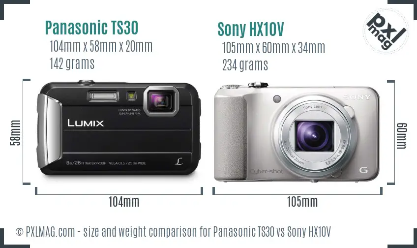 Panasonic TS30 vs Sony HX10V size comparison