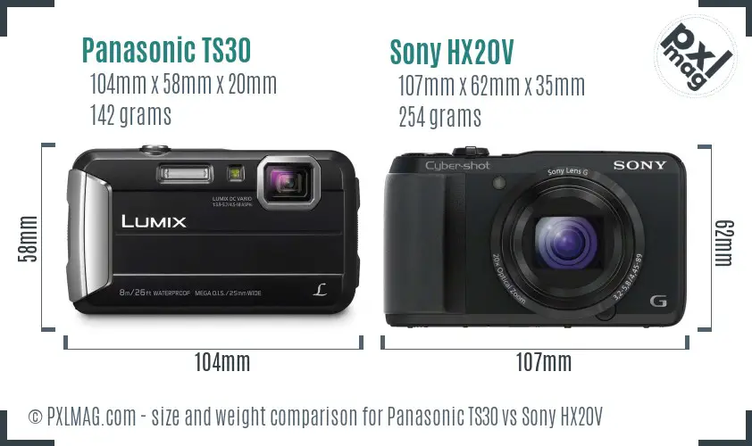Panasonic TS30 vs Sony HX20V size comparison