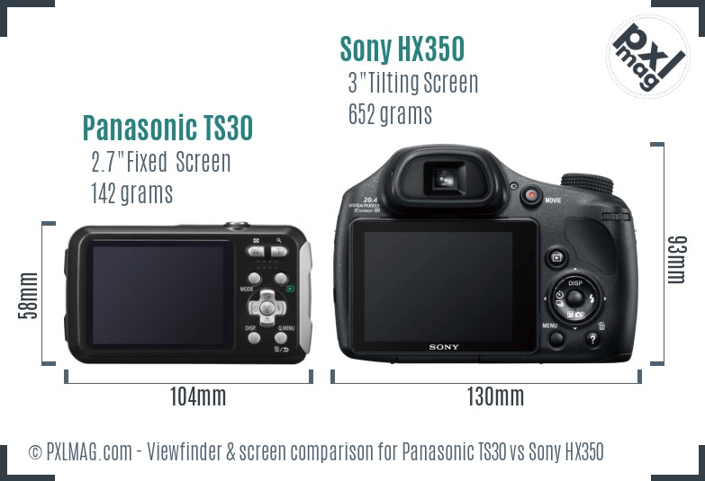 Panasonic TS30 vs Sony HX350 Screen and Viewfinder comparison