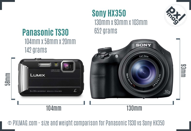 Panasonic TS30 vs Sony HX350 size comparison Panasonic TS30 vs Sony HX350 size comparison