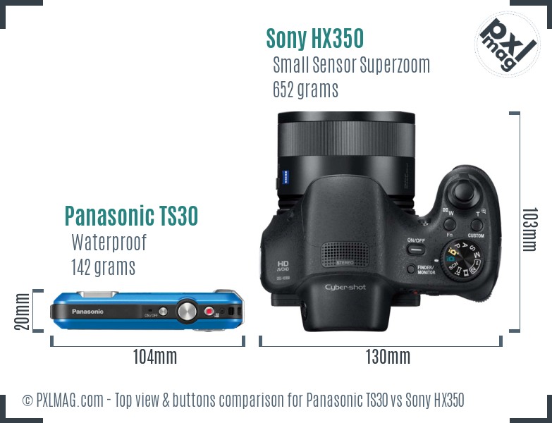 Panasonic TS30 vs Sony HX350 top view buttons comparison