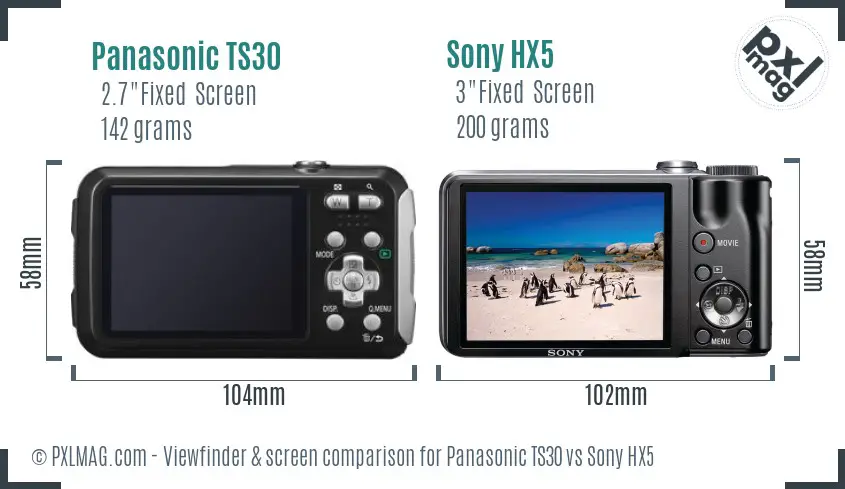 Panasonic TS30 vs Sony HX5 Screen and Viewfinder comparison