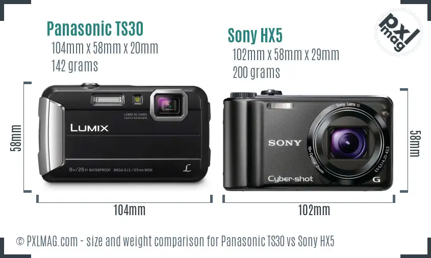 Panasonic TS30 vs Sony HX5 size comparison