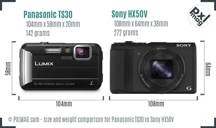 Panasonic TS30 vs Sony HX50V size comparison
