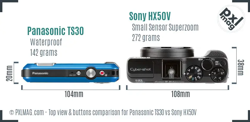 Panasonic TS30 vs Sony HX50V top view buttons comparison