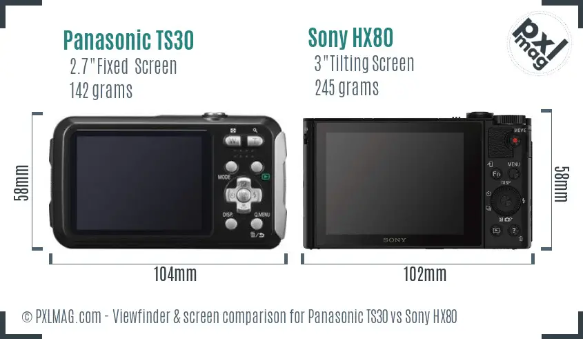 Panasonic TS30 vs Sony HX80 Screen and Viewfinder comparison