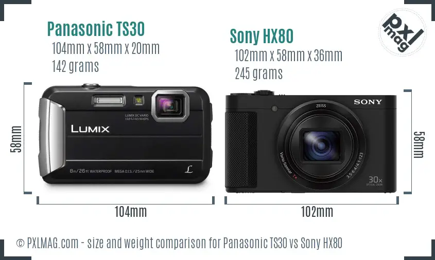 Panasonic TS30 vs Sony HX80 size comparison