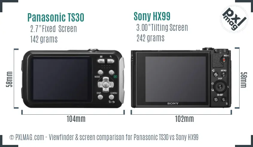 Panasonic TS30 vs Sony HX99 Screen and Viewfinder comparison