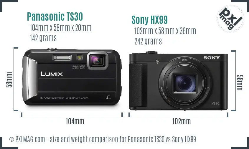 Panasonic TS30 vs Sony HX99 size comparison