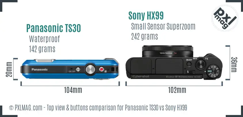 Panasonic TS30 vs Sony HX99 top view buttons comparison