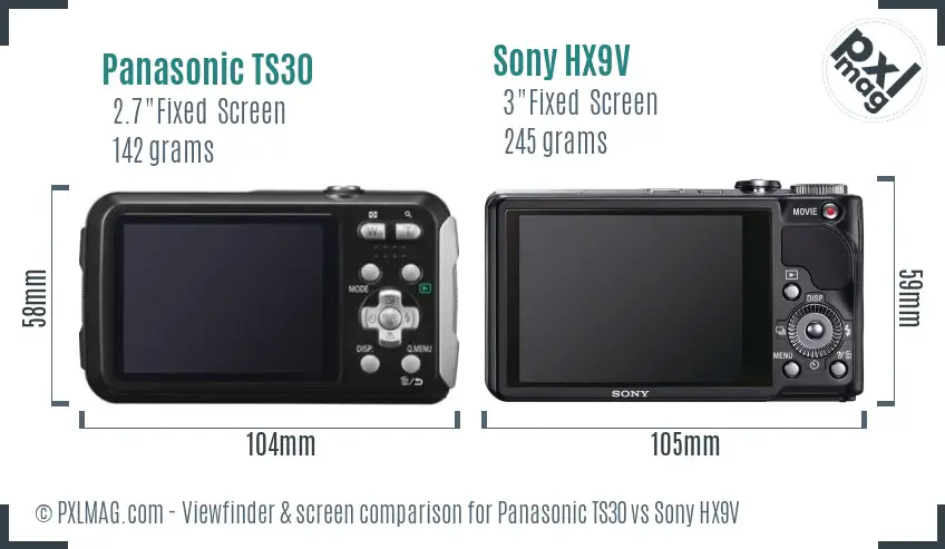 Panasonic TS30 vs Sony HX9V Screen and Viewfinder comparison