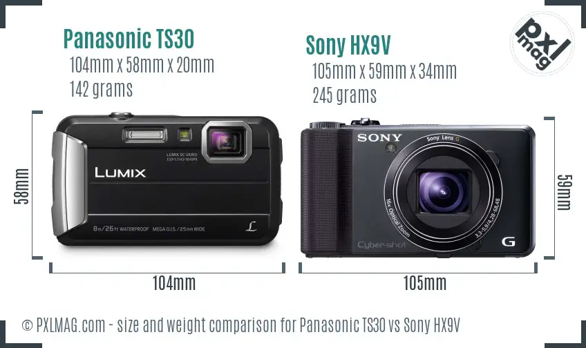 Panasonic TS30 vs Sony HX9V size comparison