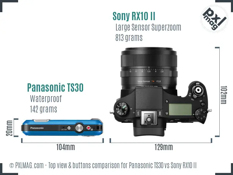 Panasonic TS30 vs Sony RX10 II top view buttons comparison Panasonic TS30 vs Sony RX10 II top view buttons comparison
