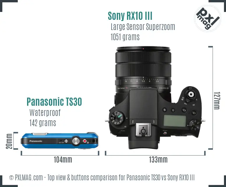 Panasonic TS30 vs Sony RX10 III top view buttons comparison