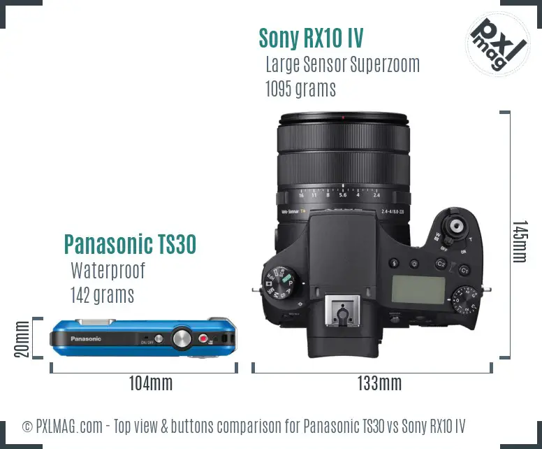 Panasonic TS30 vs Sony RX10 IV top view buttons comparison Panasonic TS30 vs Sony RX10 IV top view buttons comparison