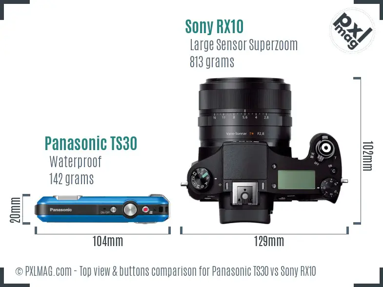 Panasonic TS30 vs Sony RX10 top view buttons comparison