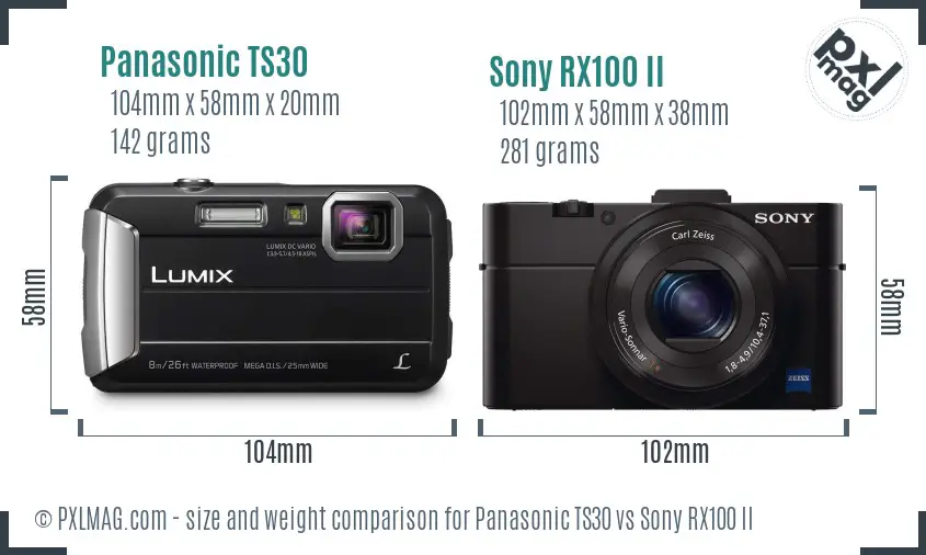 Panasonic TS30 vs Sony RX100 II size comparison Panasonic TS30 vs Sony RX100 II size comparison