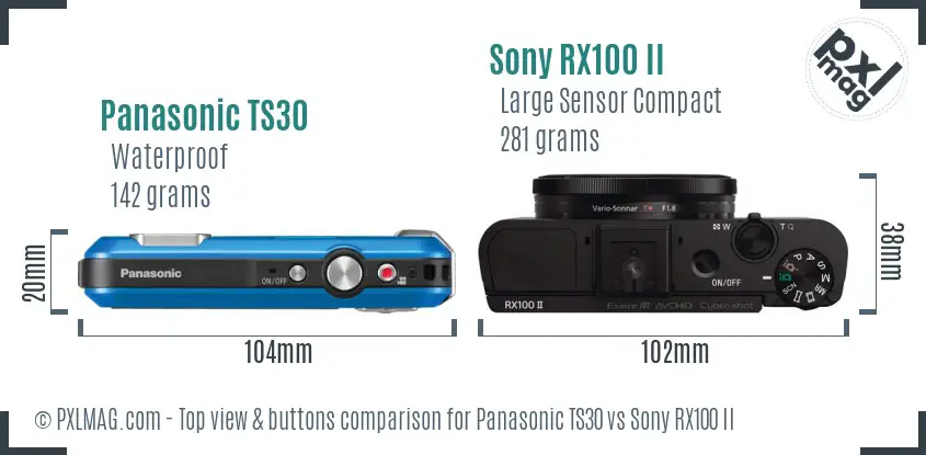 Panasonic TS30 vs Sony RX100 II top view buttons comparison Panasonic TS30 vs Sony RX100 II top view buttons comparison