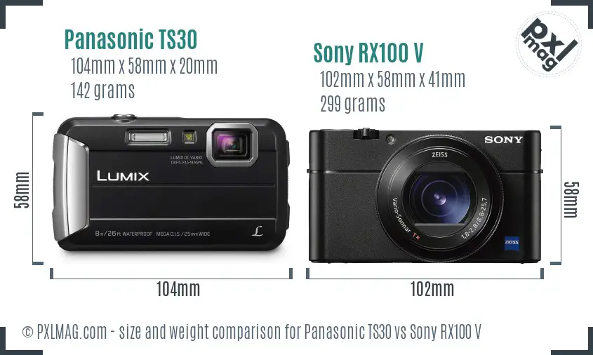 Panasonic TS30 vs Sony RX100 V size comparison