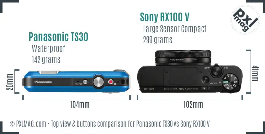 Panasonic TS30 vs Sony RX100 V top view buttons comparison