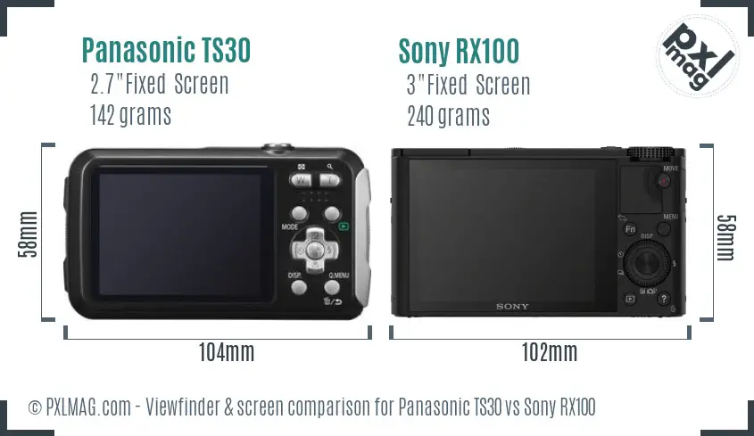 Panasonic TS30 vs Sony RX100 Screen and Viewfinder comparison Panasonic TS30 vs Sony RX100 Screen and Viewfinder comparison