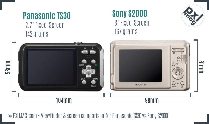 Panasonic TS30 vs Sony S2000 Screen and Viewfinder comparison