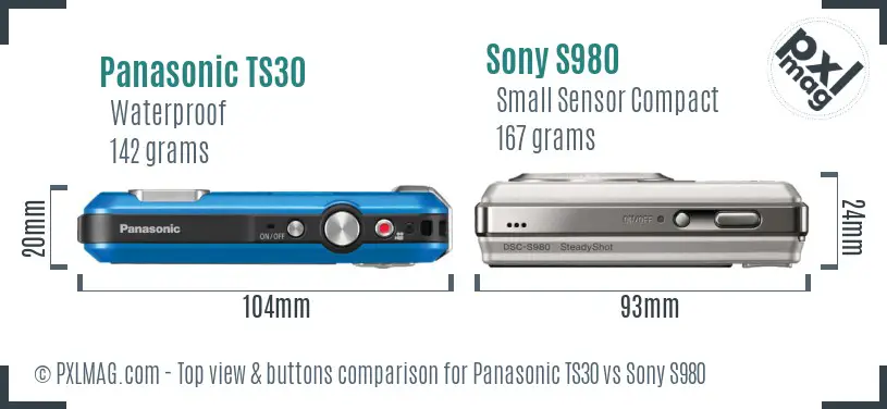 Panasonic TS30 vs Sony S980 top view buttons comparison Panasonic TS30 vs Sony S980 top view buttons comparison