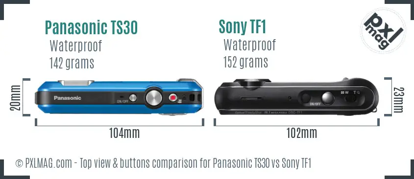 Panasonic TS30 vs Sony TF1 top view buttons comparison Panasonic TS30 vs Sony TF1 top view buttons comparison