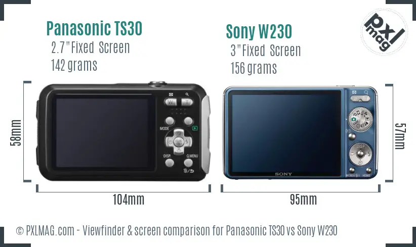 Panasonic TS30 vs Sony W230 Screen and Viewfinder comparison