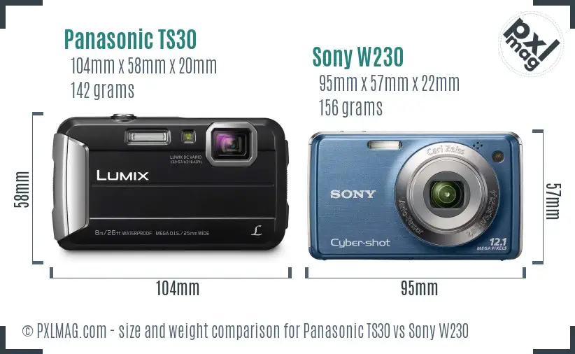 Panasonic TS30 vs Sony W230 size comparison