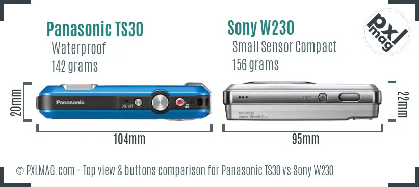 Panasonic TS30 vs Sony W230 top view buttons comparison
