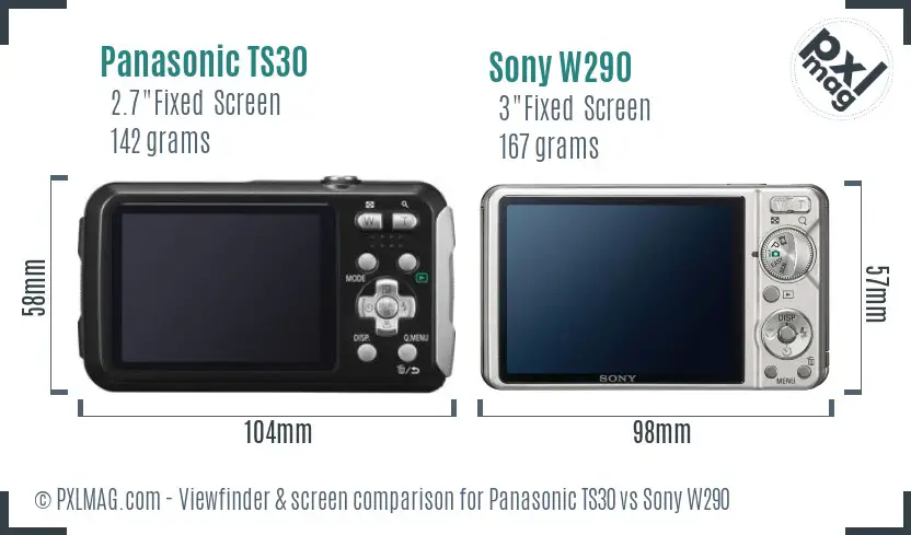 Panasonic TS30 vs Sony W290 Screen and Viewfinder comparison